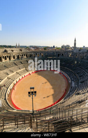 Nimes (south-eastern France): the Arena of Nimes, Roman amphitheatre registered as a National Historic Landmark (French “Monument historique”) Stock Photo