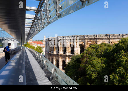 Nimes (south-eastern France): the Arena of Nimes, Roman amphitheatre registered as a National Historic Landmark (French “Monument historique”), viewed Stock Photo