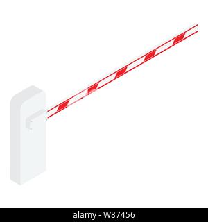 Car barrier gate isometric view isolated on white background. Entry system concept Stock Vector