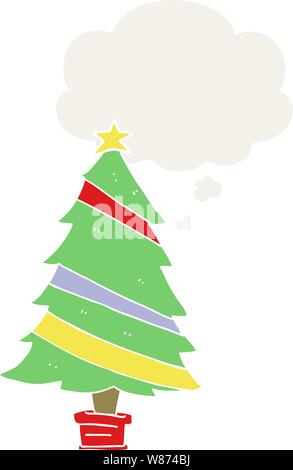 cartoon christmas tree with thought bubble in retro style Stock Vector