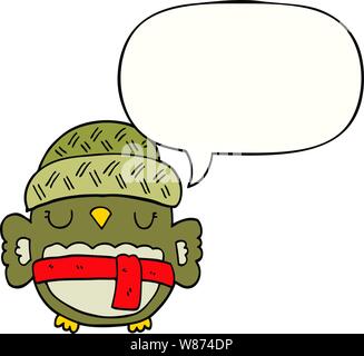 cute cartoon owl in hat with speech bubble Stock Vector