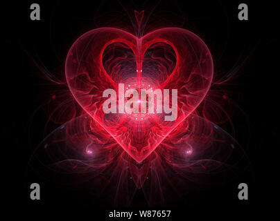 Fractal Art Background - Neon Heart - 3D Rendering Stock Photo