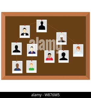 Detective board. Police officer evidence photo check board with sticky ...
