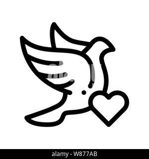 Pigeon And Heart Wedding Thin Line Vector Icon Stock Vector
