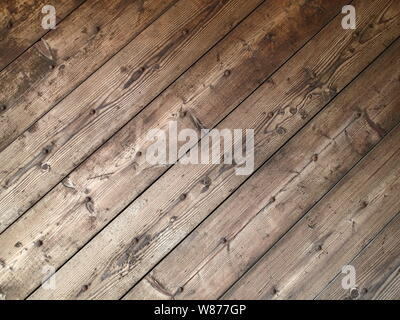 Diagonal texture of old wooden planks with rusty nails Stock Photo