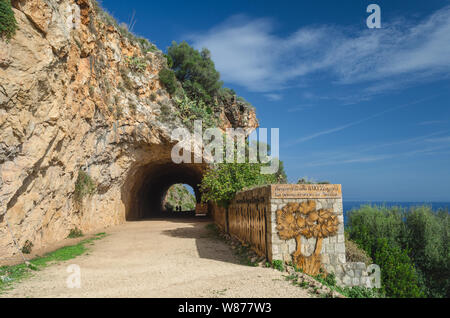 The Southern entrance to Natural Reserve Zingaro (Riserva dello Zingaro) in Sicily, Italy Stock Photo
