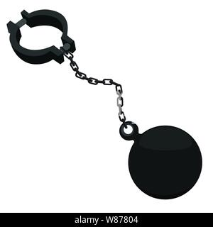 Vector illustration ball on chain. Shackle icon. Jail chain with heavy shackle. Prison ball and chain Stock Vector