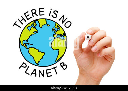 Hand drawing There Is No Planet B environmental concept with marker on transparent wipe board isolated on white. Stock Photo