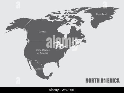 The North America map with countries borders and labels Stock Vector