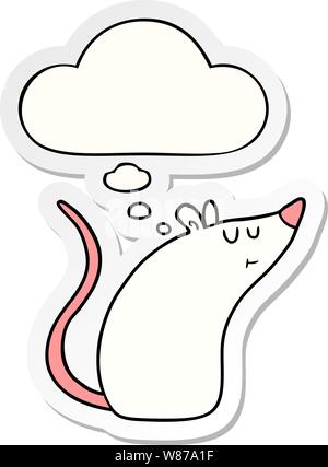 cartoon white mouse with thought bubble as a printed sticker Stock Vector