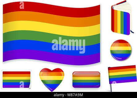 LGTBI flag. Vector illustration 3 layers. Shadows, flat flag, lights and shadows. Collection of world flags. Accurate colors. Easy changes Stock Vector