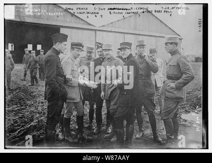 1. K. Rockwell, 2. Capt. Thenault, 3. Norman Prince, 4. Lieut. DeLaage, 5. Sgt. E, Cowdin, 6. Sgt. Bert Hall, 7. J.R. McConnell, and 8. Victor Chapman Stock Photo