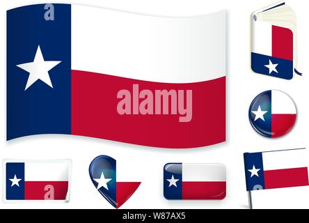 Texas flag. Vector illustration 3 layers. Shadows, flat flag, lights and shadows. Collection of world flags. Accurate colors. Easy changes Stock Vector