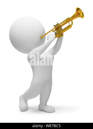 3d people plays with trumpet. 3d image. Isolated white background. Stock Photo