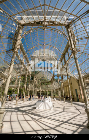 Vertical view of the Palacio de Cristal at Retiro Park in Madrid. Stock Photo