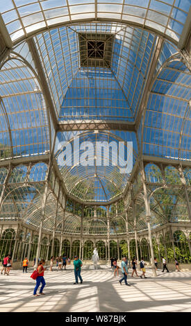 Vertical panoramic of the Palacio de Cristal at Retiro Park in Madrid. Stock Photo