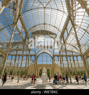 Square panoramic of the Palacio de Cristal at Retiro Park in Madrid. Stock Photo