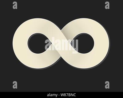 Vector illustration. Infinity mathematical symbol in flat style with shadows. Isolated on black. Stock Vector