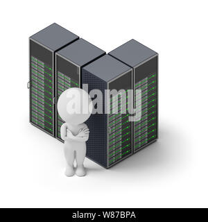 Isometric person standing on a background server. 3d image. White background. Stock Photo