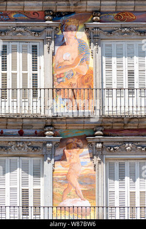 Vertical close up of Casa de la Panadería at Plaza Mayor in Madrid. Stock Photo