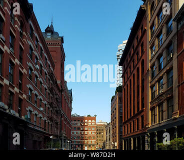 Historic buildings along Harrison Street in the Tribeca neighborhood of Manhattan in New York City NYC Stock Photo