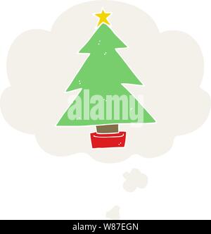 cartoon christmas tree with thought bubble in retro style Stock Vector