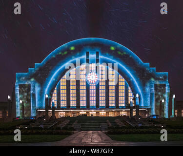 This image was taken right after the renovation of Union Terminal in 2019. The city set up a projection screen at night. Stock Photo