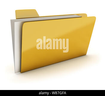 Yellow brilliant folder with documents. 3d image. Isolated white background. Stock Photo