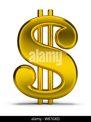 Gold dollar sign. 3d image. Isolated white background. Stock Photo