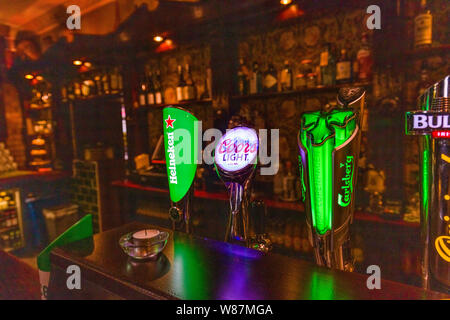 Draught beer taps in Corleys Abbey Lodge in Ballintubber County Mayo Irelnad Stock Photo