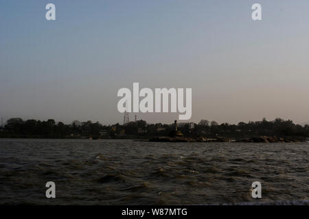 View from Umananda temple is located in an island surrounded by Bhramputra river Stock Photo