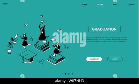 Graduation concept - line design style isometric web banner Stock Vector