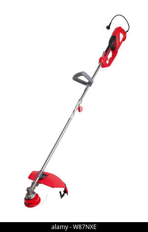 High power electric garden grass hand trimmer. Isolated on white with clipping path Stock Photo
