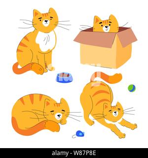 Cute ginger cat - flat design style set of characters Stock Vector