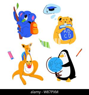 Animals students - flat design style set of cartoon characters Stock Vector