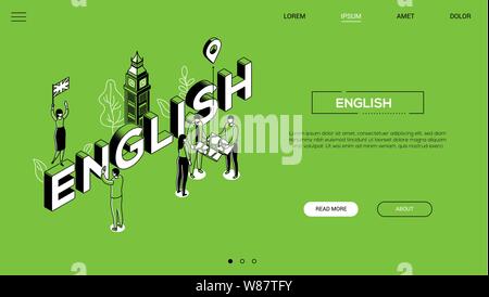 English language - line design style isometric web banner Stock Vector