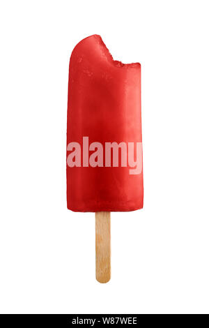 strawberry bitten ice lolly, isolated on white background Stock Photo