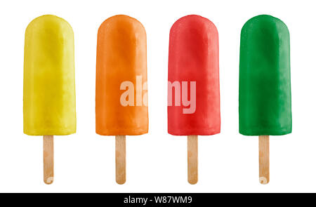 variety of fruits ice lolly, isolated on white background Stock Photo