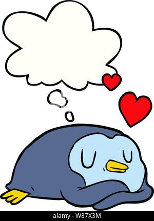 cartoon penguin in love with thought bubble Stock Vector