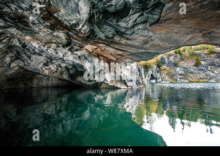 Karelia, Russia - August 18, 2015: Marble quarry in Ruskeala Mountain Park.The Ruskeala marble deposit was discovered in 1765.Now these deep quarries Stock Photo