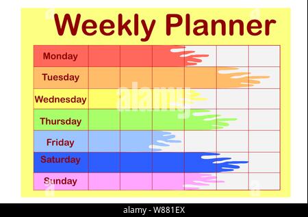 Weekly planner. Cute page for notes. Notebooks,decals, diary, school accessories. Cute romantic page. Stock Vector