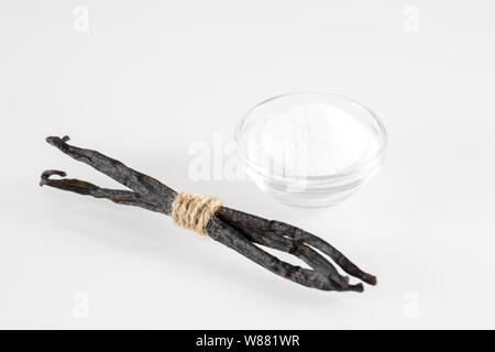 vanilla sugar and sugar isolated on white. Stock Photo