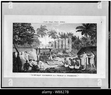 A Human sacrifice in a Morai in Otaheite i.e. Tahiti / Webber, J. del. ; W. & J.() Walker, sculp. Stock Photo