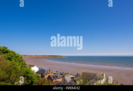 Filey beach and view towards Filey Brigg, North Yorkshire, UK. Stock Photo