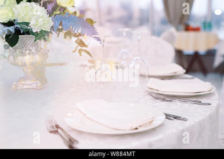 Table set for wedding or another catered event dinner Stock Photo