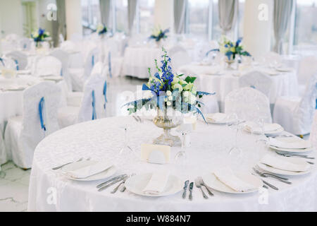 Table set for wedding or another catered event dinner Stock Photo