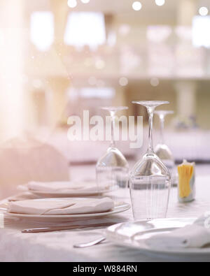 Table set for wedding or another catered event dinner Stock Photo