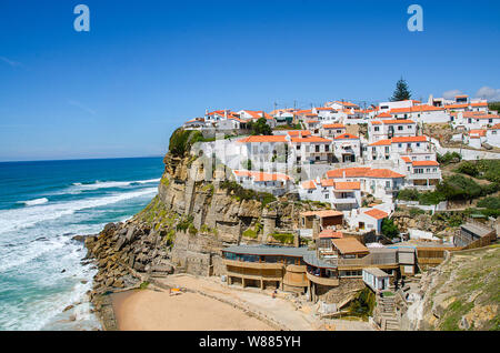 Beautiful coastal view of  Praia Azenhas do Mar near Sintra, Lisbon. Praia  Azenhas do Mar is one of the best beach in Portugal. Stock Photo