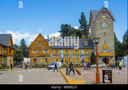 Civic Centre BARILOCHE, ARGENTINA - march 24, 2018:Civic Centre, Centro Civico and main square in downtown Bariloche City San Carlos de Bariloche, Arg Stock Photo