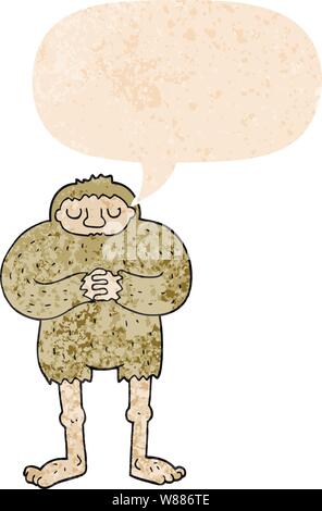 cartoon bigfoot with speech bubble in grunge distressed retro textured style Stock Vector